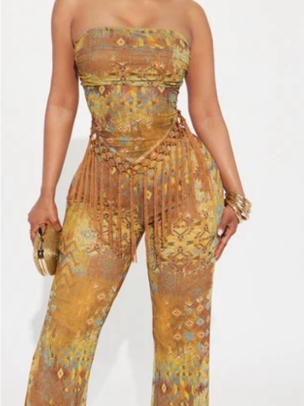 Fashion Nova Strapless Fringe 2 piece set